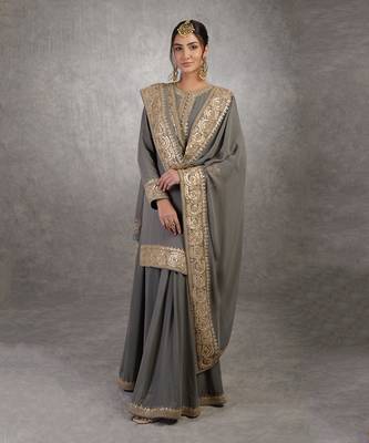 Grey Rosegold Marori Gota Patti & Zardozi Hand Embroidered Sharara Set 5
