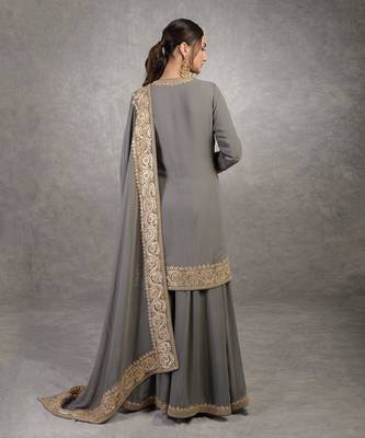 Grey Rosegold Marori Gota Patti & Zardozi Hand Embroidered Sharara Set 9