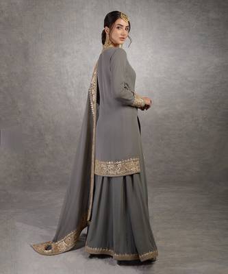 Grey Rosegold Marori Gota Patti & Zardozi Hand Embroidered Sharara Set 10