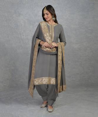 Grey Rose Gold Marori Gota Patti & Zardozi Hand Embroidered Salwar Suit 1