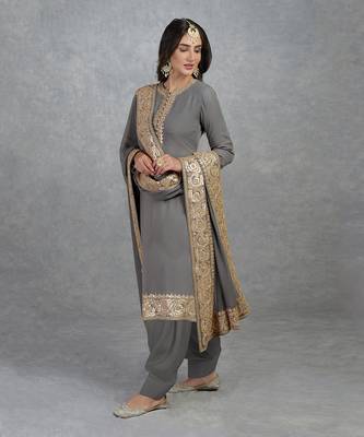 Grey Rose Gold Marori Gota Patti & Zardozi Hand Embroidered Salwar Suit 2
