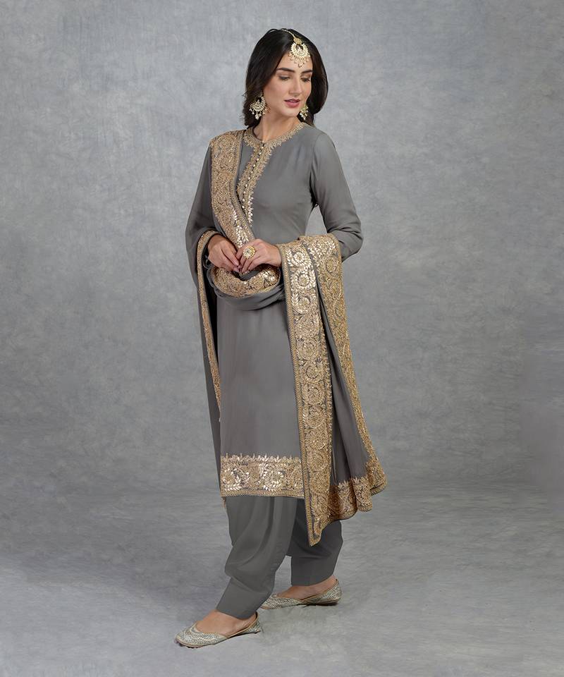 Grey Rose Gold Marori Gota Patti & Zardozi Hand Embroidered Salwar Suit