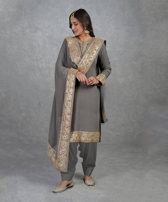 Grey Rose Gold Marori Gota Patti & Zardozi Hand Embroidered Salwar Suit 3