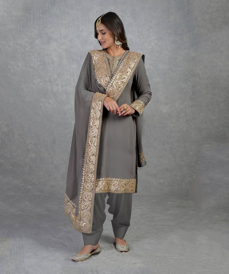 Grey Rose Gold Marori Gota Patti & Zardozi Hand Embroidered Salwar Suit