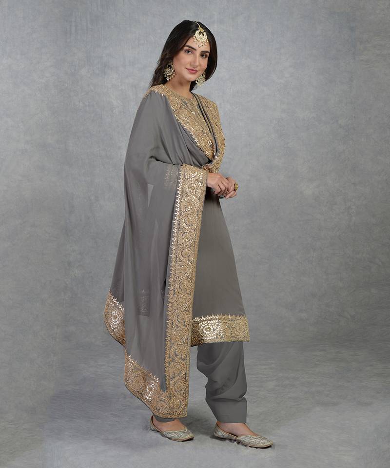 Grey Rose Gold Marori Gota Patti & Zardozi Hand Embroidered Salwar Suit