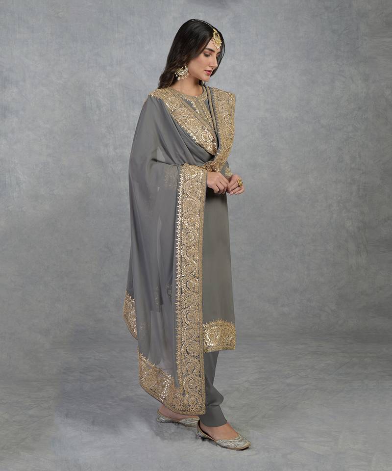 Grey Rose Gold Marori Gota Patti & Zardozi Hand Embroidered Salwar Suit