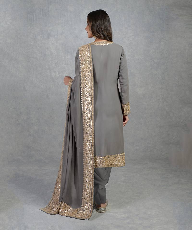 Grey Rose Gold Marori Gota Patti & Zardozi Hand Embroidered Salwar Suit