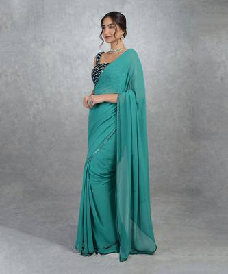 Tara - Blue Waters Hand Embroidered Saree & Blouse 2