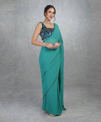 Tara - Blue Waters Hand Embroidered Saree & Blouse 1