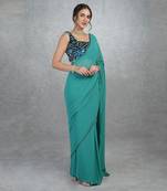 Tara - Blue Waters Hand Embroidered Saree & Blouse