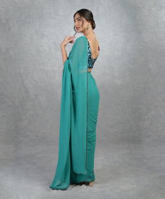 Tara - Blue Waters Hand Embroidered Saree & Blouse 3