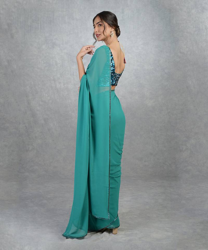 Tara - Blue Waters Hand Embroidered Saree & Blouse