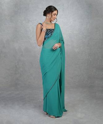 Tara - Blue Waters Hand Embroidered Saree & Blouse 4