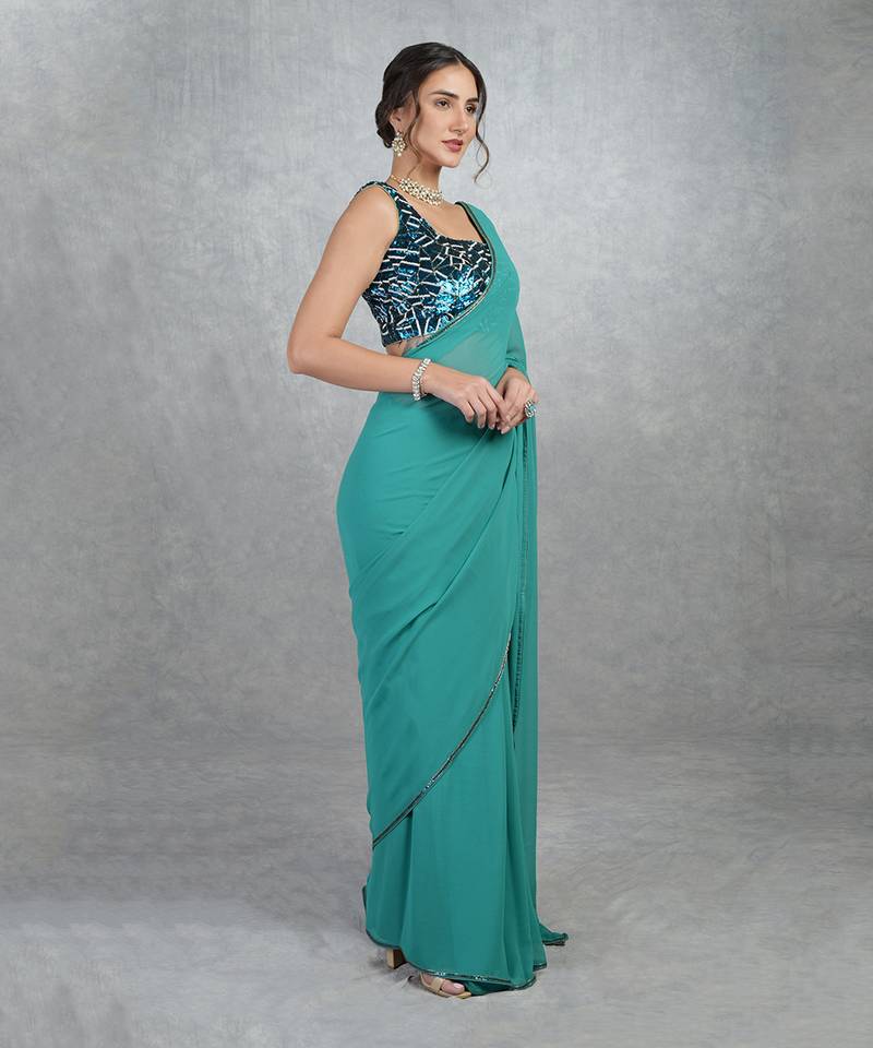 Tara - Blue Waters Hand Embroidered Saree & Blouse