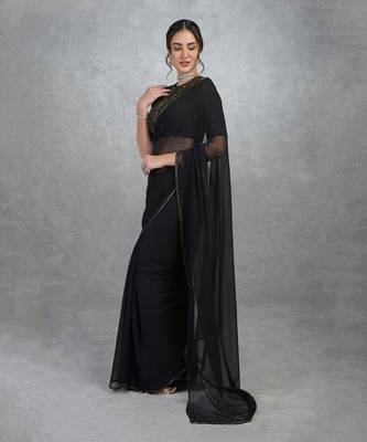 Tara - Black Gold Hand Embroidered Saree & Blouse 3