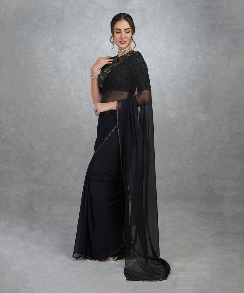 Tara - Black Gold Hand Embroidered Saree & Blouse