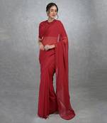 Tara - Red Foliage Hand Embroidered Saree & Blouse