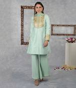 Aqua Green Raw Silk Gota Kurta Set With Dupatta