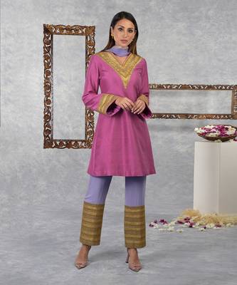 Ibis Rose- Purple Rose Raw Silk Gota Kurta Set With Dupatta 1