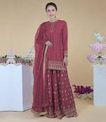 Chianti Wine Zardozi Dabka Hand Embroidered Sharara Set