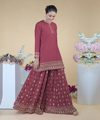 Chianti Wine Zardozi Dabka Hand Embroidered Sharara Set 4