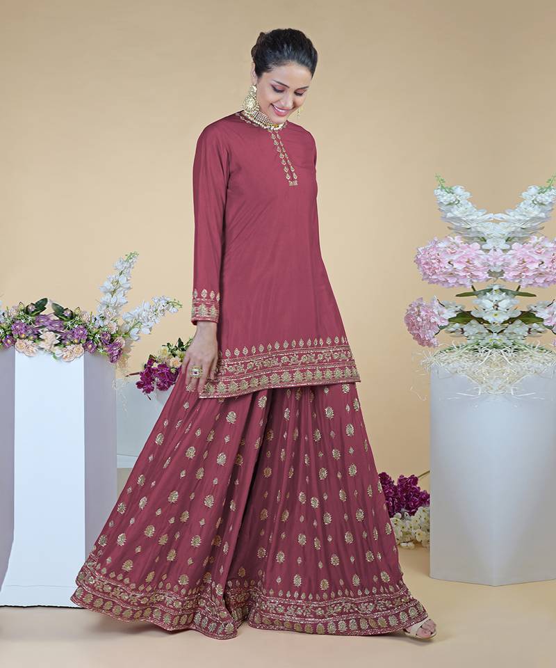 Chianti Wine Zardozi Dabka Hand Embroidered Sharara Set