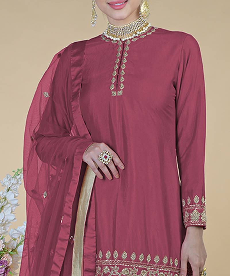 Chianti Wine Zardozi Dabka Hand Embroidered Sharara Set