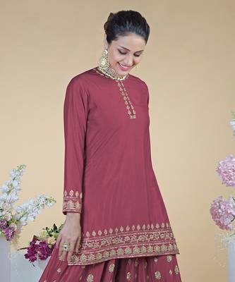 Chianti Wine Zardozi Dabka Hand Embroidered Sharara Set 6
