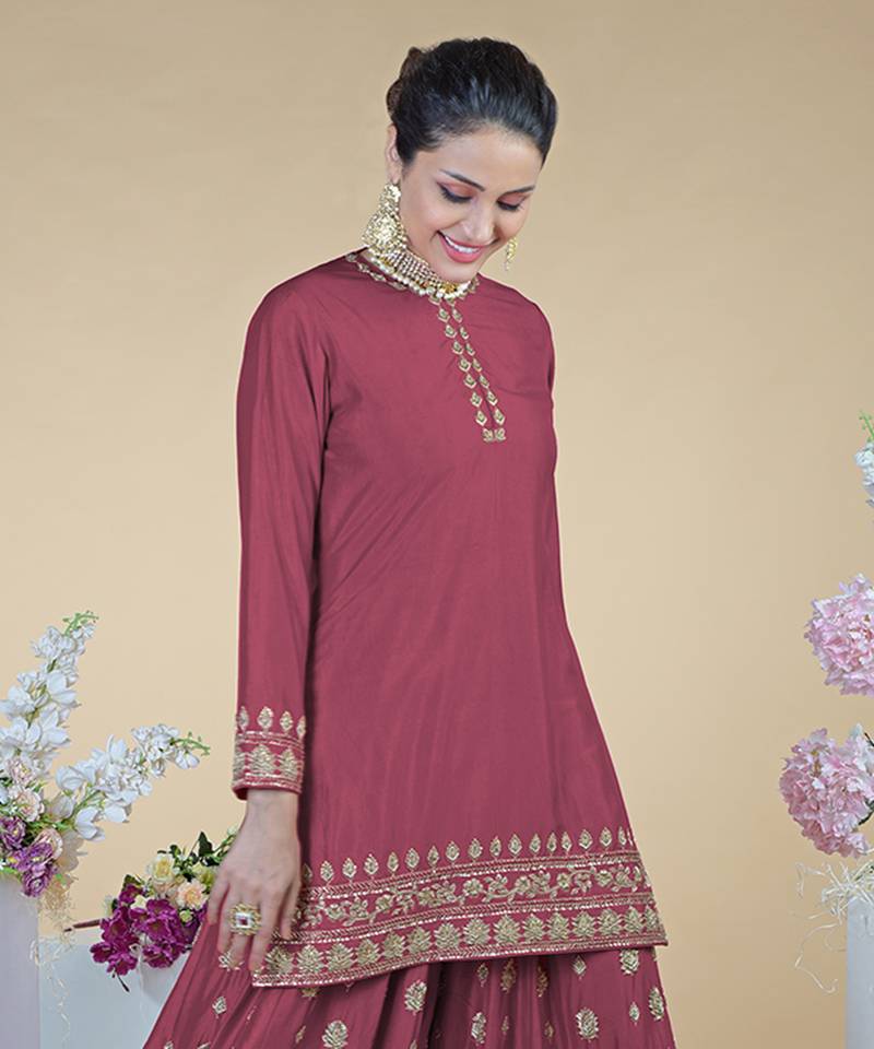 Chianti Wine Zardozi Dabka Hand Embroidered Sharara Set