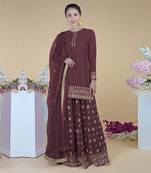 Umber Brown Zardozi Dabka Hand Embroidered Sharara Set