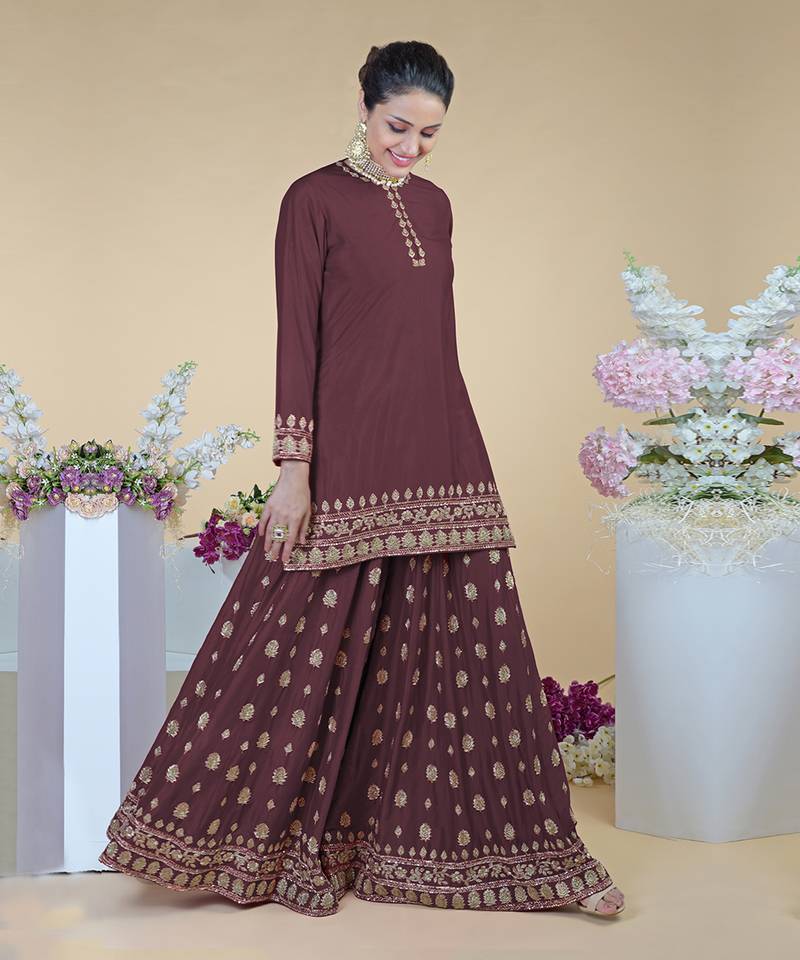 Umber Brown Zardozi Dabka Hand Embroidered Sharara Set