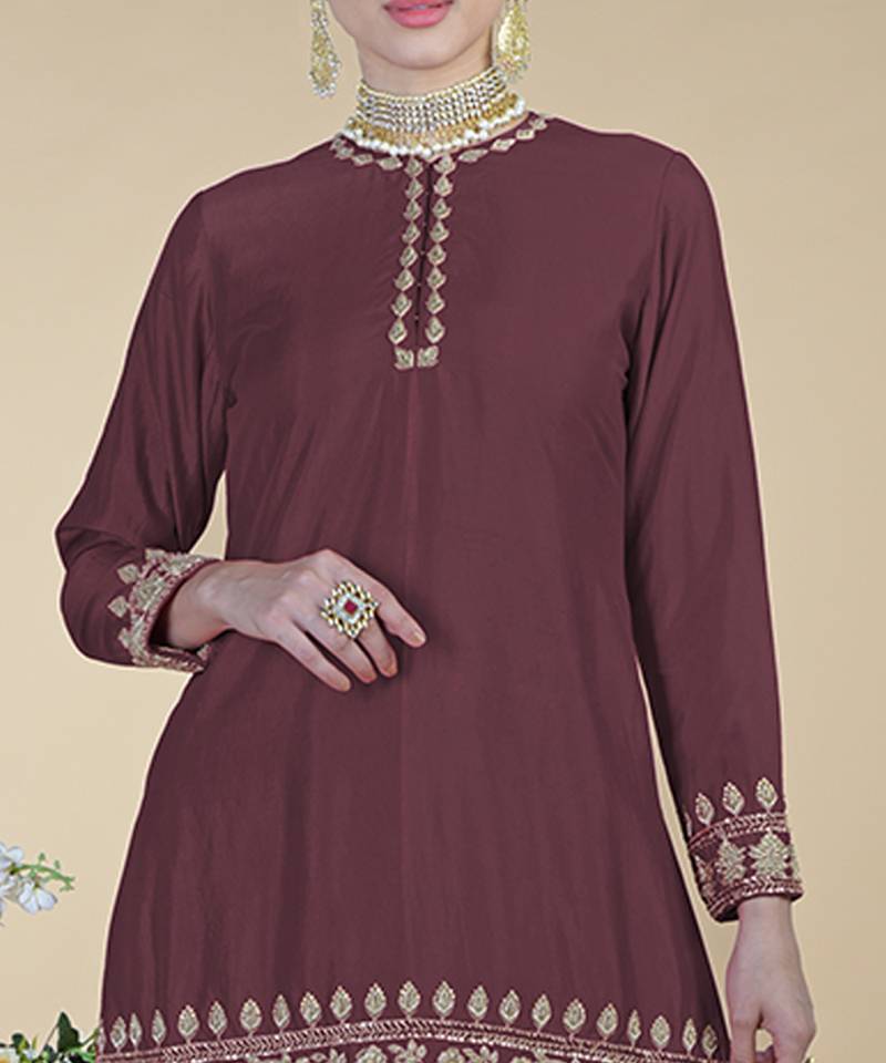 Umber Brown Zardozi Dabka Hand Embroidered Sharara Set