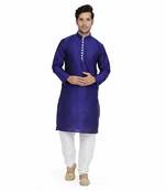 Royal Kurt Mens Cotton Silk Kurta Pyjama Set Blue