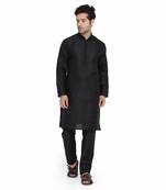 Royal Kurta Mens Printed Art Silk Kurta Pyjama Set Black