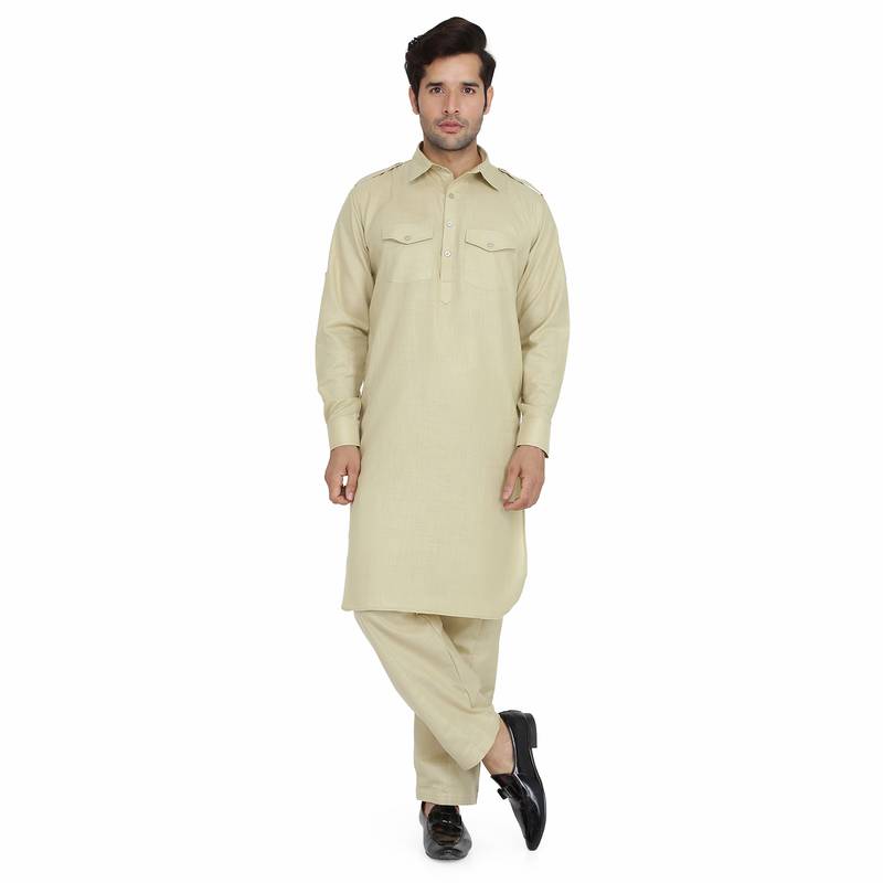 Royal Kurta  Men's Light Cotton Pathani Kurta Pyjama Pistachio
