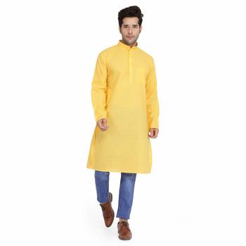 Royal Kurta Men's Cotton Long Kurta Yellow 1