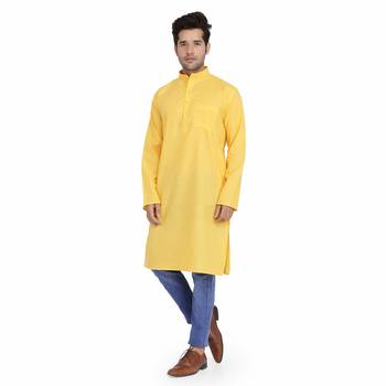 Royal Kurta Men's Cotton Long Kurta Yellow 2