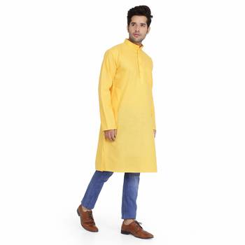 Royal Kurta Men's Cotton Long Kurta Yellow 3
