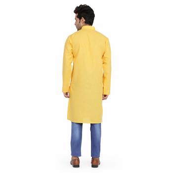 Royal Kurta Men's Cotton Long Kurta Yellow 4