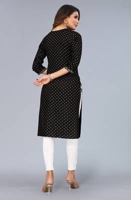 Mohvogue Black Foil Printed Embroidered Rayon Kurta. 5