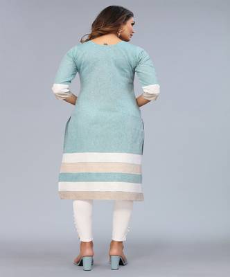 Mohvogue Aqua Blue Floral Embroidered Khadi Cotton Kurta. 2