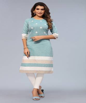 Mohvogue Aqua Blue Floral Embroidered Khadi Cotton Kurta. 3