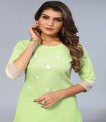 Mohvogue Lime Green Floral Embroidered Khadi Cotton Kurta.