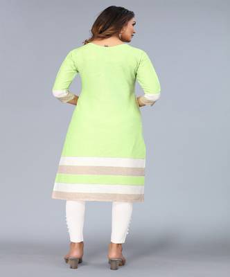 Mohvogue Lime Green Floral Embroidered Khadi Cotton Kurta. 2