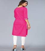 Mohvogue Women's Pink Foil Printed Embroidered Rayon Kurta.