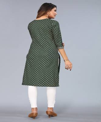 Mohvogue Women's Dark Green Foil Printed Embroidered Rayon Kurta. 2