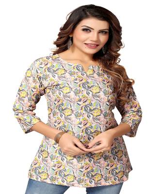 Mohvogue MultiColor Floral Printed Short Rayon Women's Kurta. 1