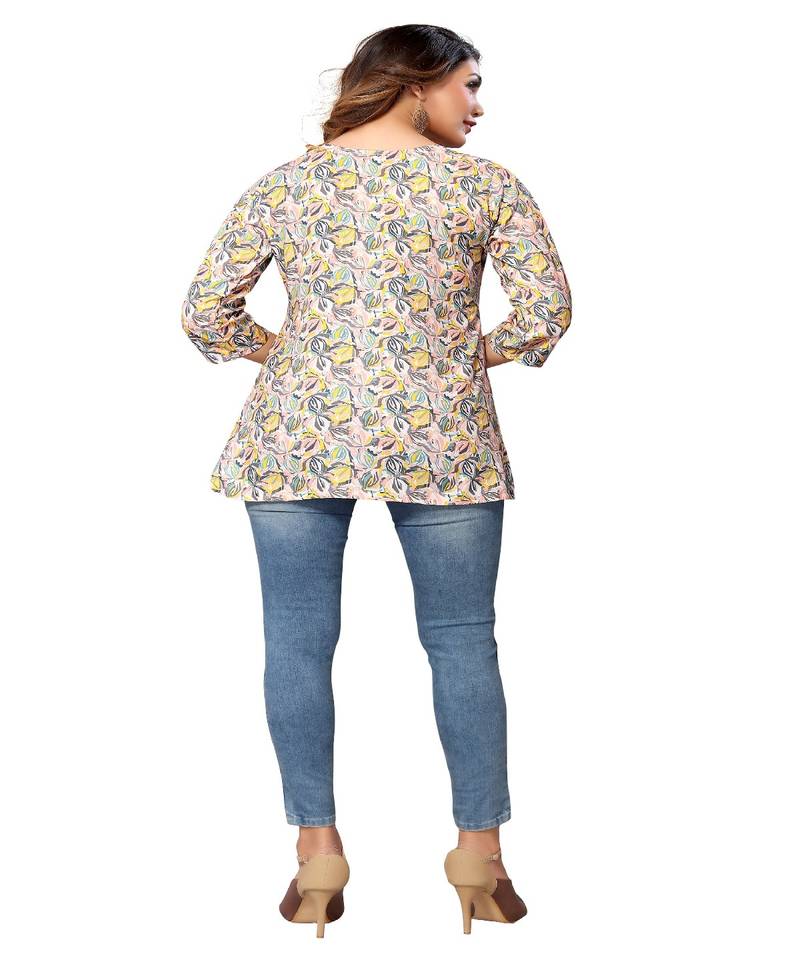 Mohvogue MultiColor Floral Printed Short Rayon Women's Kurta.