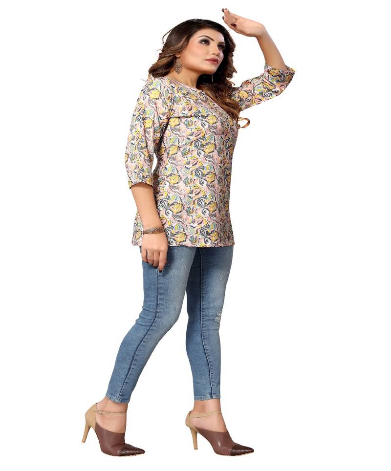 Mohvogue MultiColor Floral Printed Short Rayon Women's Kurta.