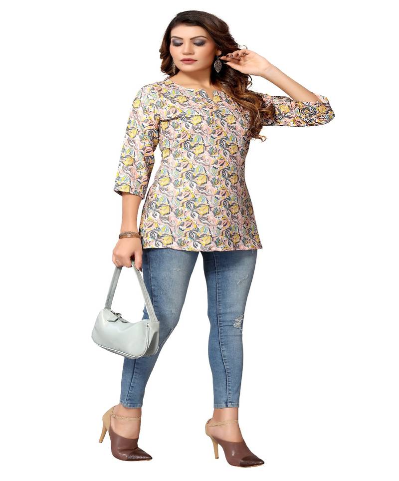 Mohvogue MultiColor Floral Printed Short Rayon Women's Kurta.